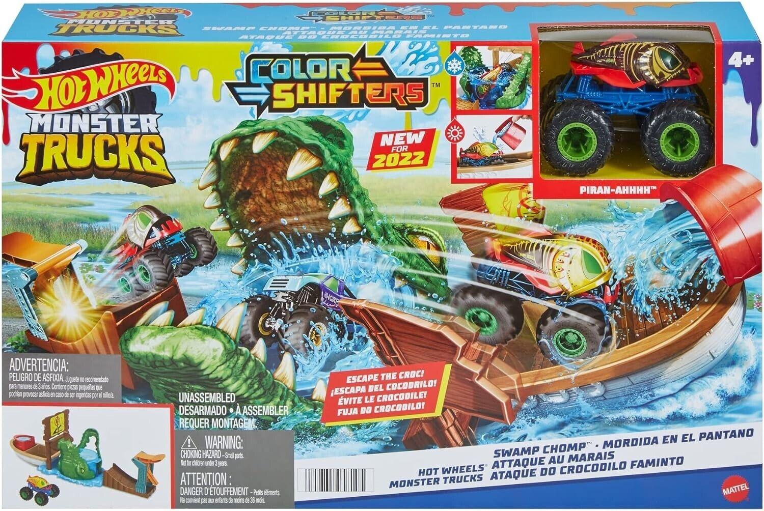 Hot Wheels Monster Trucks Swamp Chomp Playset Ages 4+ New Toy Race Car Track