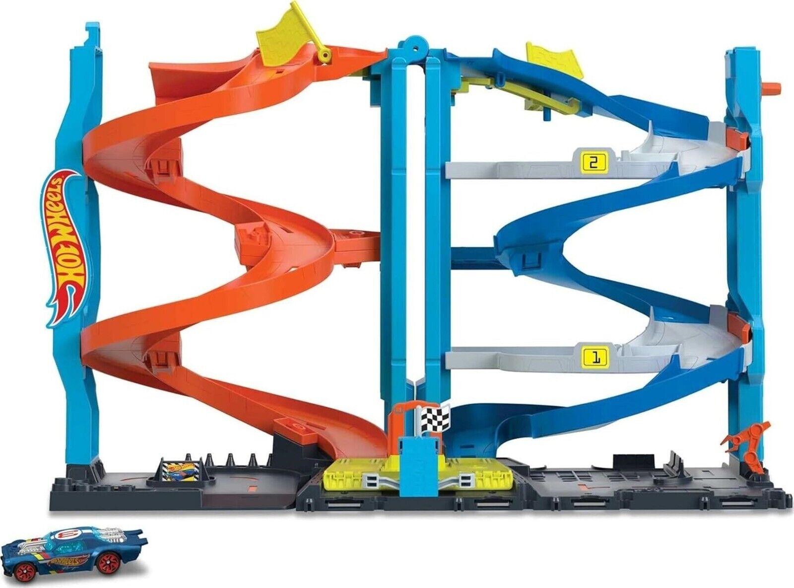 Hot Wheels Toy Car Track Set City Transforming Race Tower Single to Dual-Mode
