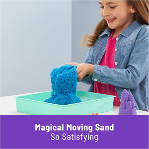 Kinetic Sand Blue Sandbox Set with 1lb Play Sand, 4 Molds Storage Tray for Kids