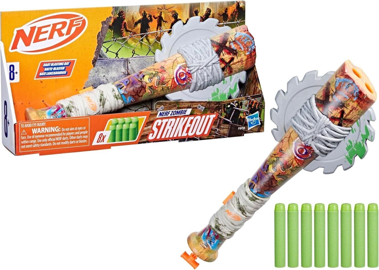 Nerf Zombie Strikeout Dart Blaster 8 Nerf Elite Darts Foam Blade Pull Back Prim
