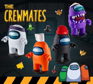 Four Among Us Crewmate Figures with Stampers 4.5-Inchs 10 Hats & Accessories