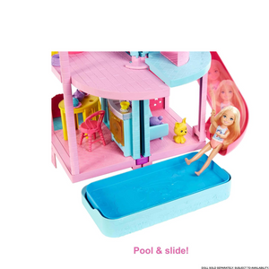 Barbie Dollhouse Chelsea Playhouse with Transforming Areas 20+ Pieces Pool Play