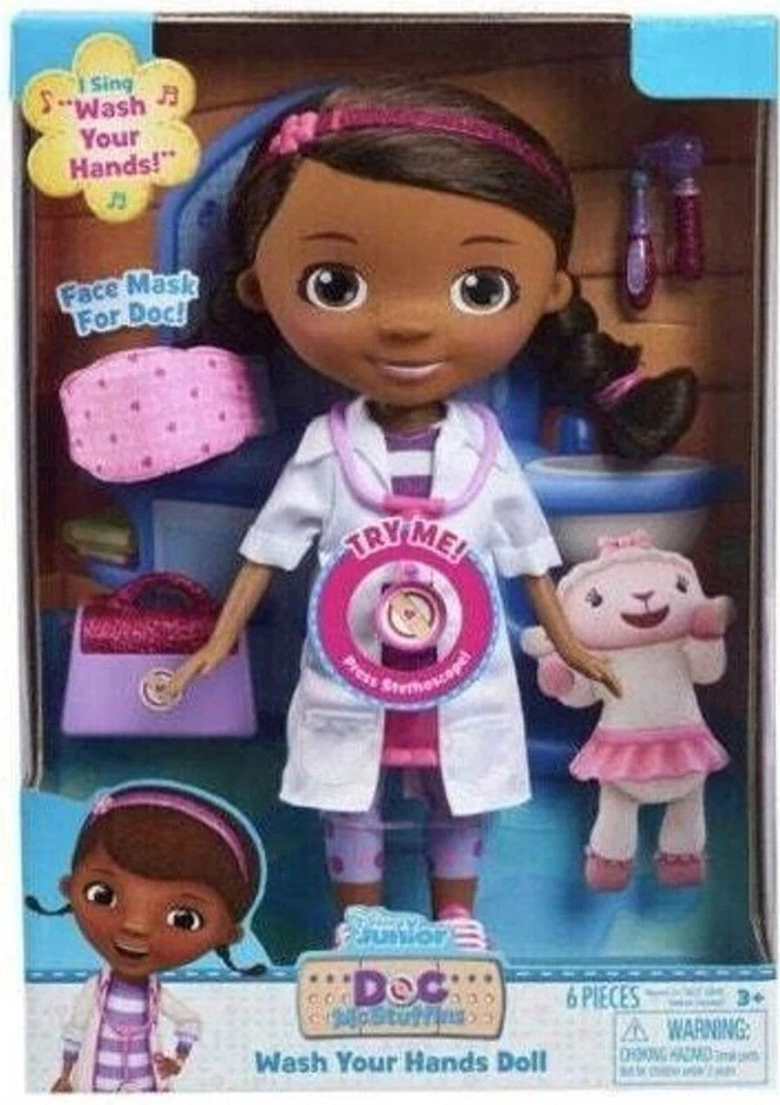 Disney Junior Doc McStuffins Wash Your Hands Doll With Mask and Accessories Play