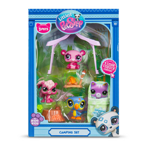 Littlest Pet Shop Camping Play Pack 3 Pets with Accessories Collector Card 4+