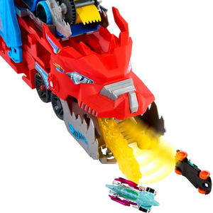 Hot Wheels City Toy Car Track Set, Ultimate Dual Dragon Transporter & 2 Die-Cast