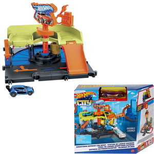 Hot Wheels City Downtown Track Set City Express Car Wash Burger Play