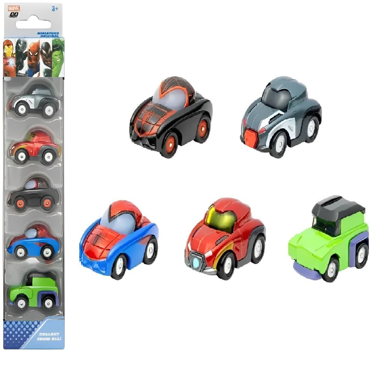 Marvel Go Miniature Mini Cars 5-Pack Ironman Spiderman Hulk Super Hero Race