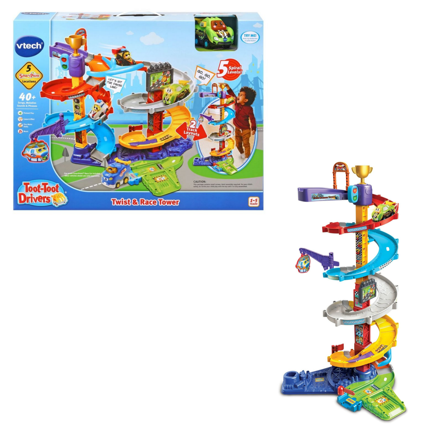 VTech Toot-Toot Drivers Twist and Race Tower Car Track Set for Kids Age 1-5