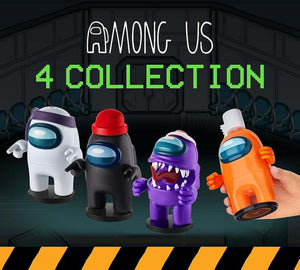 Four Among Us Crewmate Figures with Stampers 4.5-Inchs 10 Hats & Accessories
