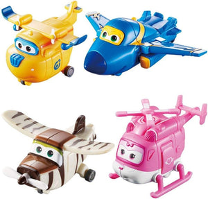 Super Wings Transform-a-Bots 4 Pack 2 Inch Figures Donnie Dizzy Plane Robot