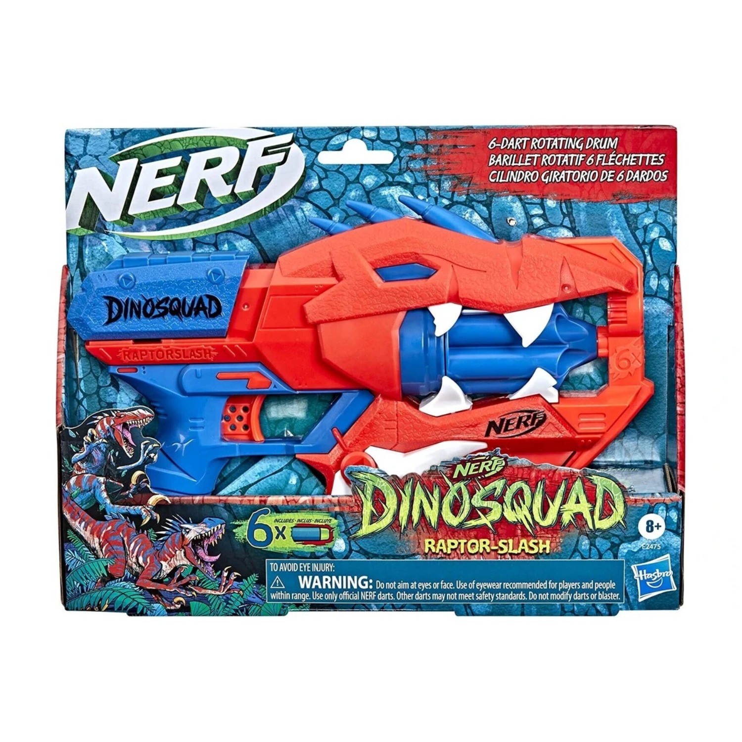 Nerf DinoSquad Raptor-Slash Dart Blaster 6-Dart Rotating Drum Slam Fire Gun Toy