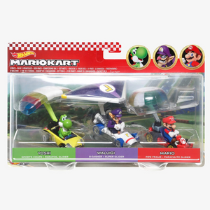 Hot Wheels Mario Kart 3-Pack Diecast Cars Mario Yoshi Waluigi Gliders