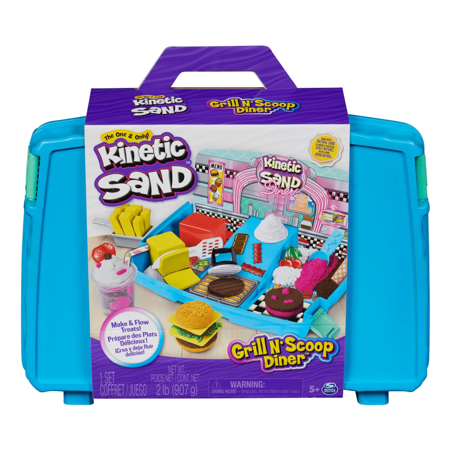 Kinetic Sand Grill N’ Scoop Diner Playset 2lbs Color Sand 27 Tool Folding