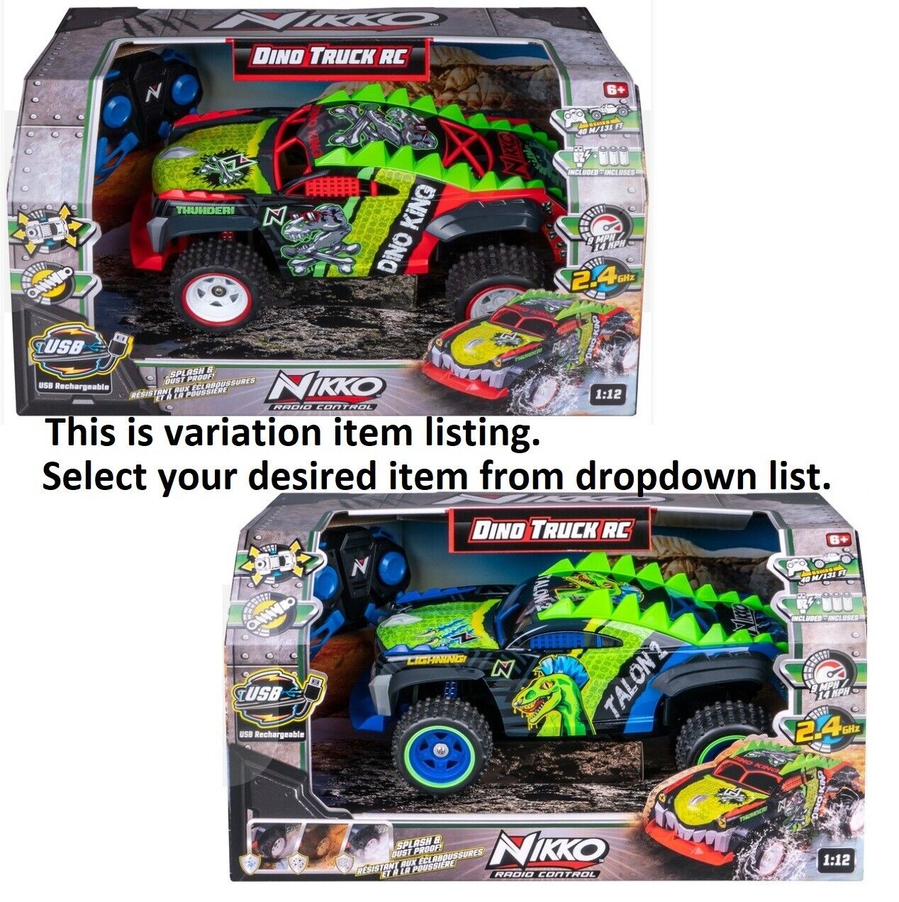 Nikko Dino Truck 1:12 Scale All Terrain Remote Control USB Dinosaur RC Play