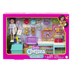 Barbie Chelsea Doll and Accessories Pet Vet Playset Doll 4 Animals 18 Pieces Fun