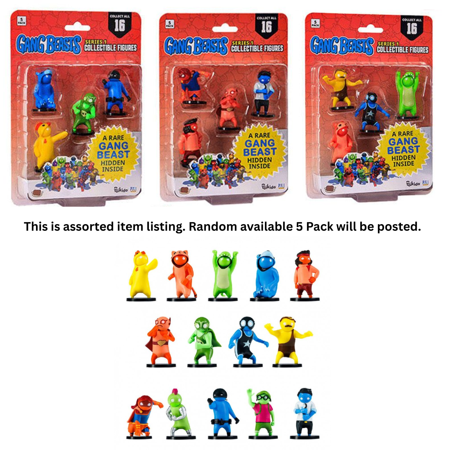 Gang Beasts 5 Pack Figures Assorted Ages 6+ New Collectible Toy Video Game