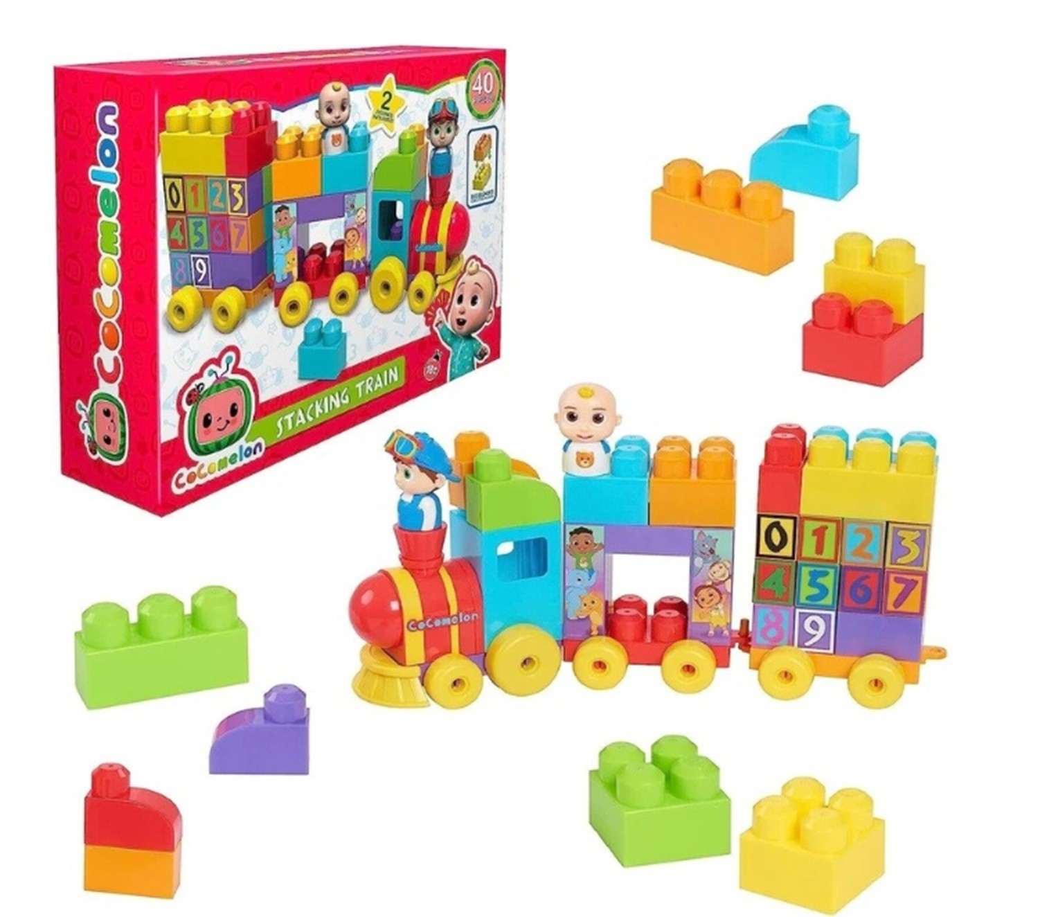 CoComelon Stacking Train 40 Piece Large Building Block Set Includes JJ TomTom
