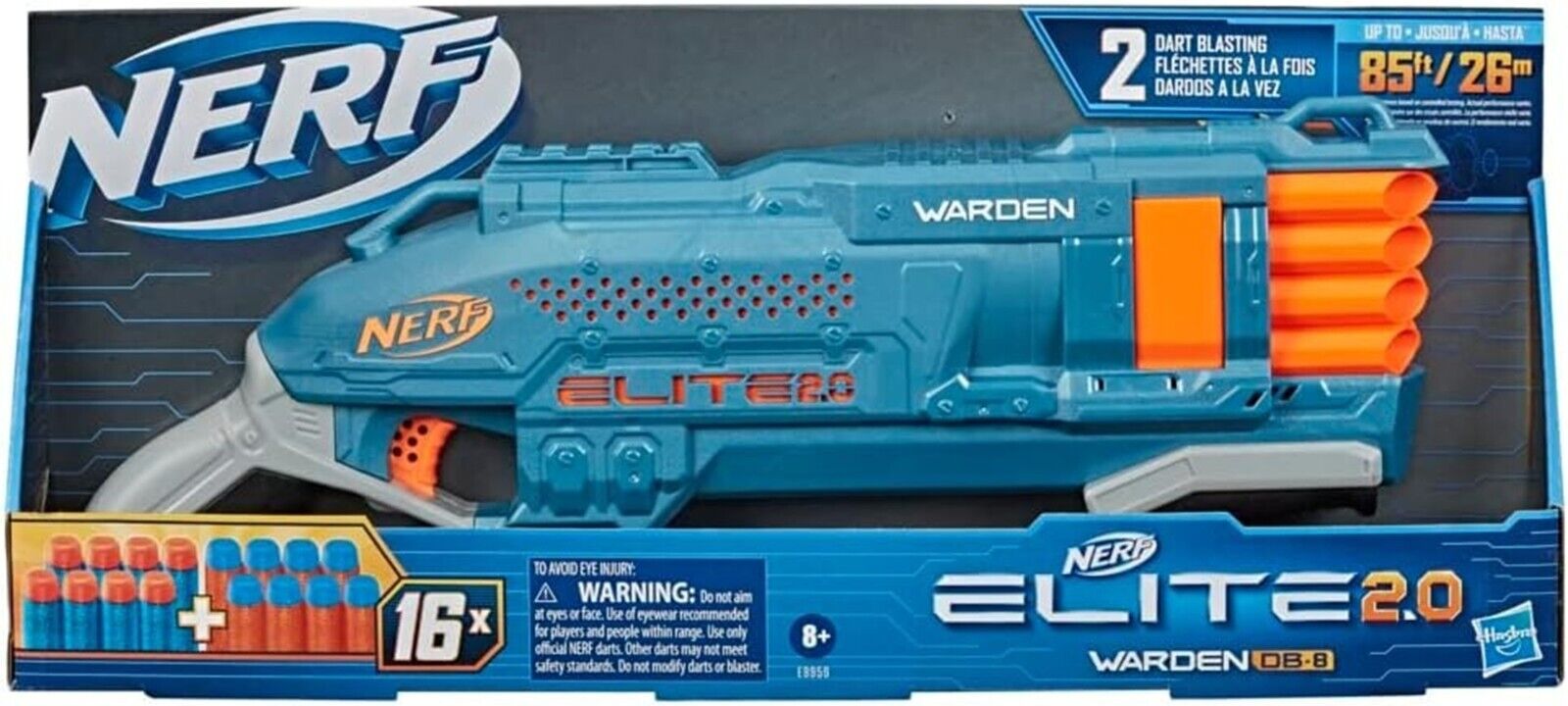 Nerf Elite 2.0 Warden DB-8 Blaster 16 Official Nerf Darts Ages 8+ New Toy Gun