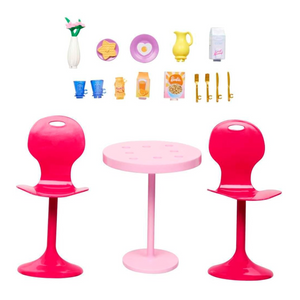 Barbie Breakfast Table Playset with Accessories Pink Table Chairs Kids Toy 3+