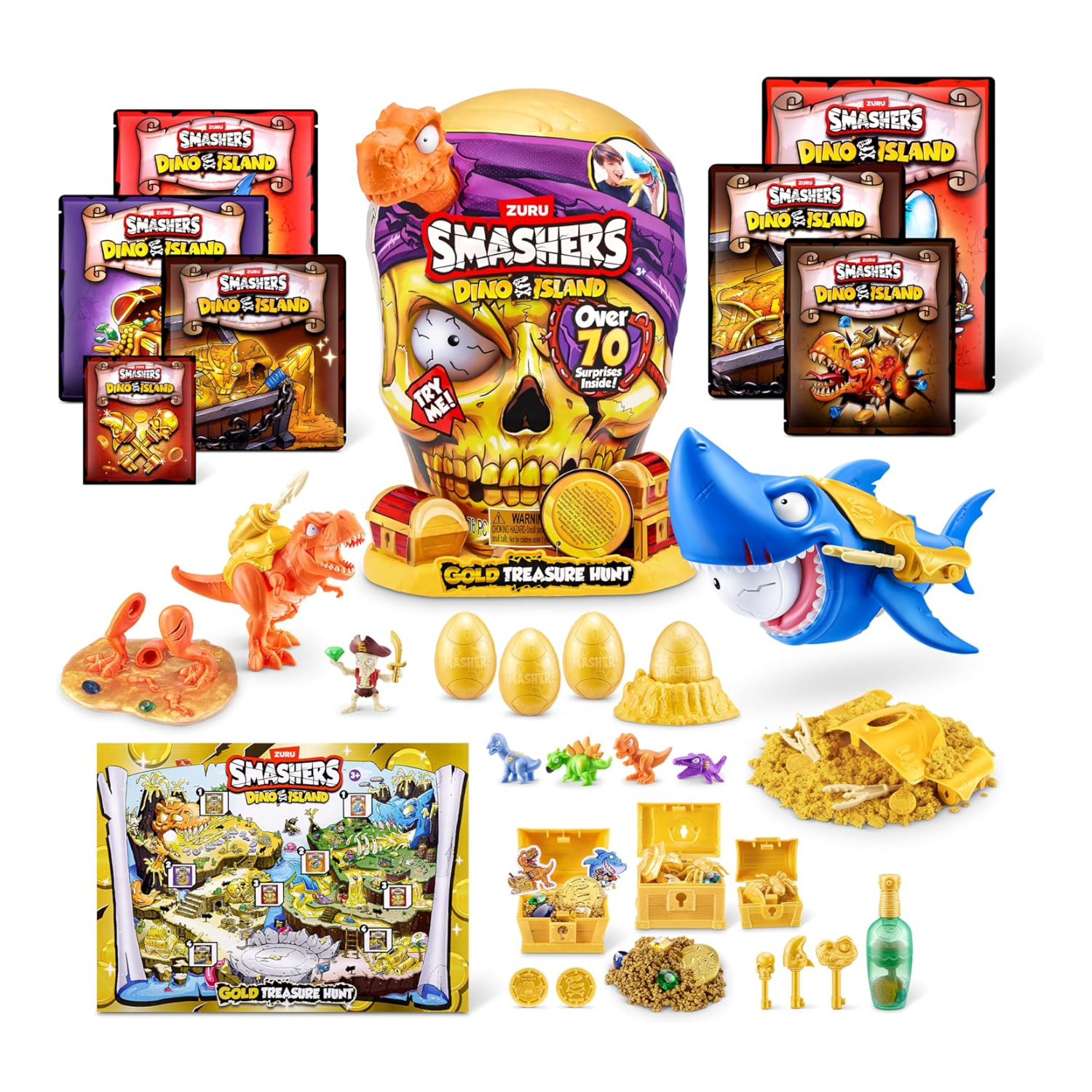 Smashers Dino Island Gold Treasure Hunt Playset with 70+ Surprises Ages 3-12
