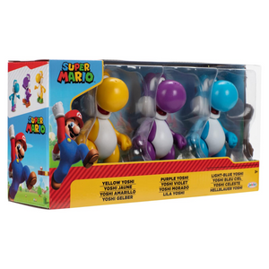 Nintendo Super Mario Yoshi 3-Pack 4-Inch Action Figure Yellow, Purple,Blue Set