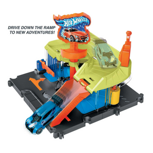 Hot Wheels City Downtown Track Set City Express Car Wash Burger Play