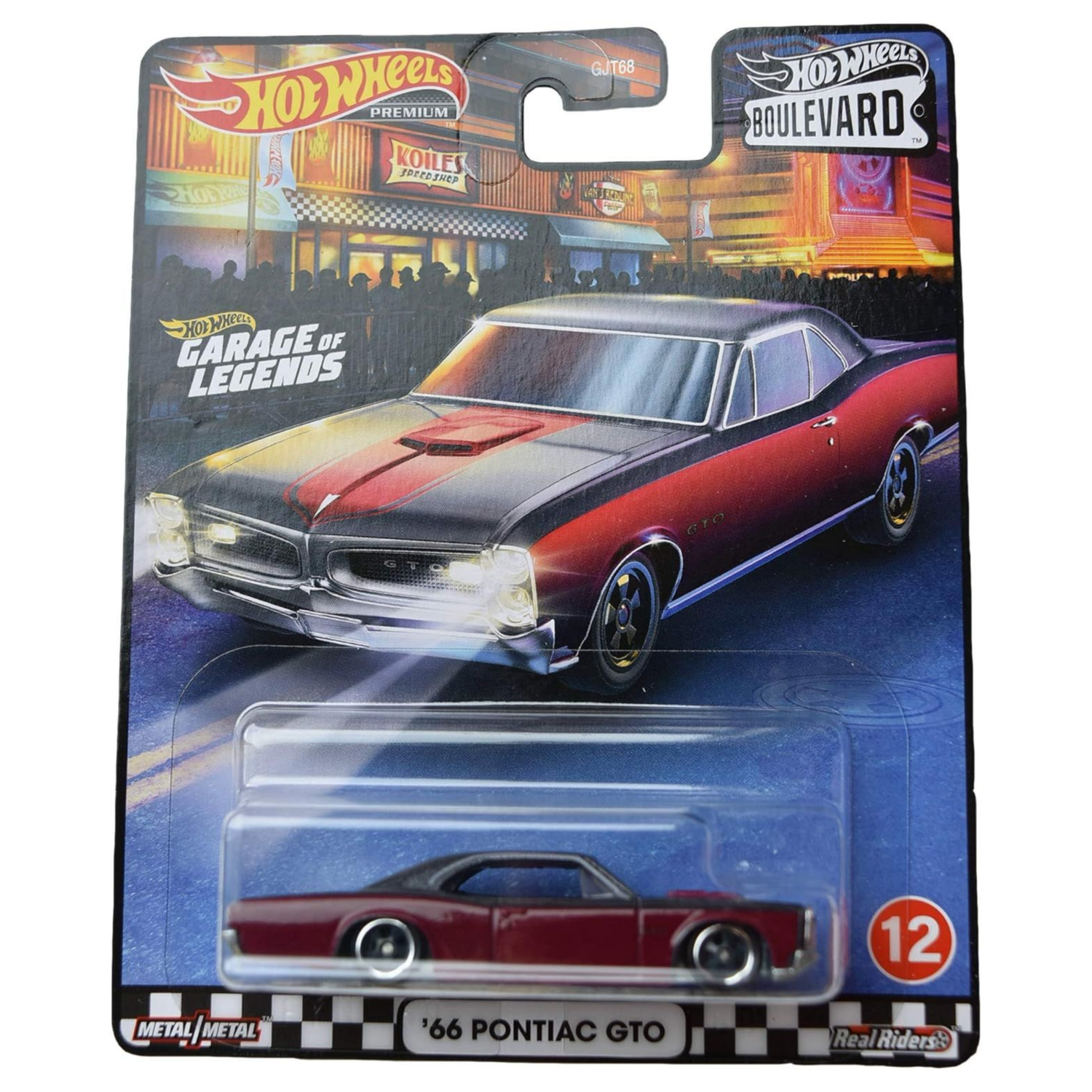 RARE Hot Wheels Boulevard ’66 Pontiac GTO Red Premium Real Riders Die-Cast