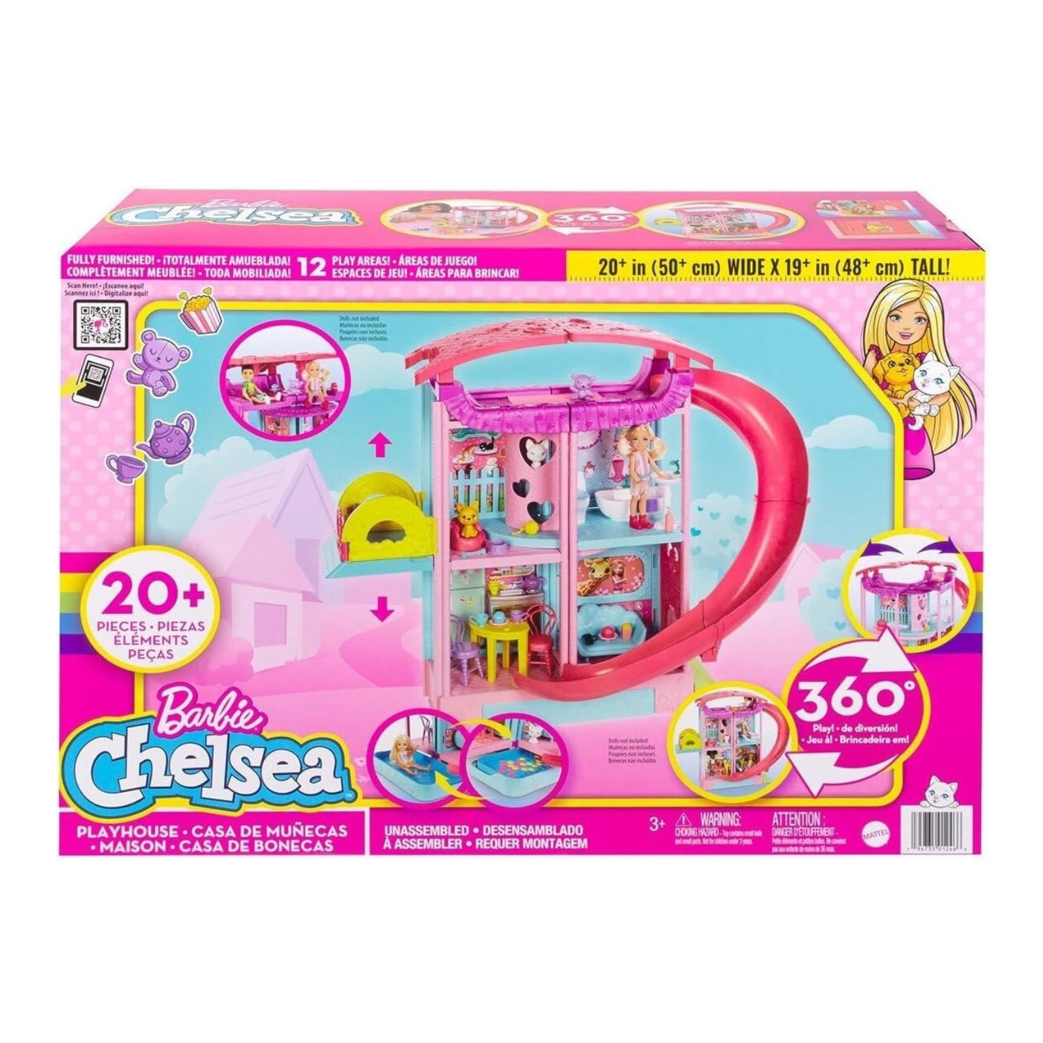 Barbie Dollhouse Chelsea Playhouse with Transforming Areas 20+ Pieces Pool Play