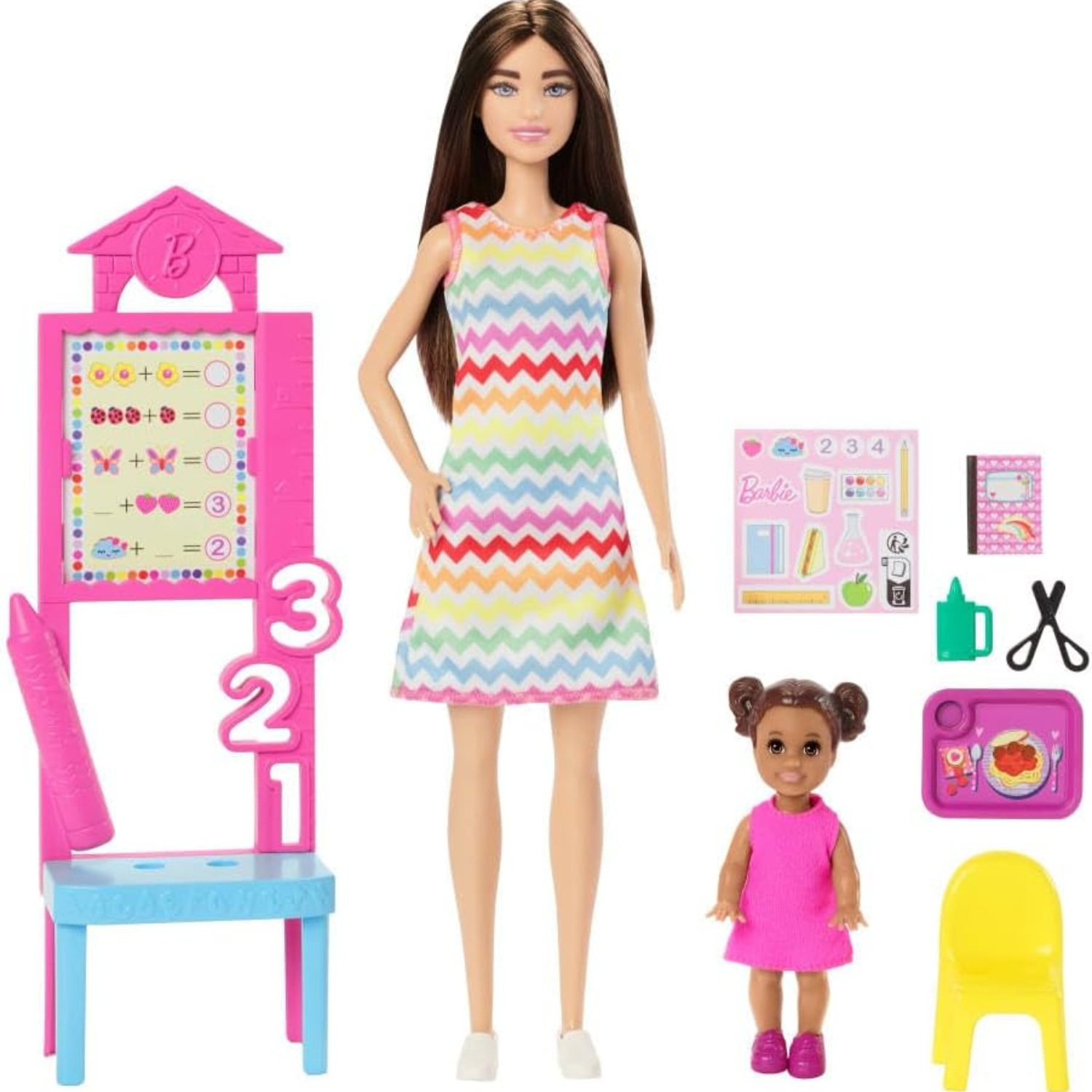 Barbie Teacher Doll Playset with Toddler Student & Classroom Accessories Kids 3+
