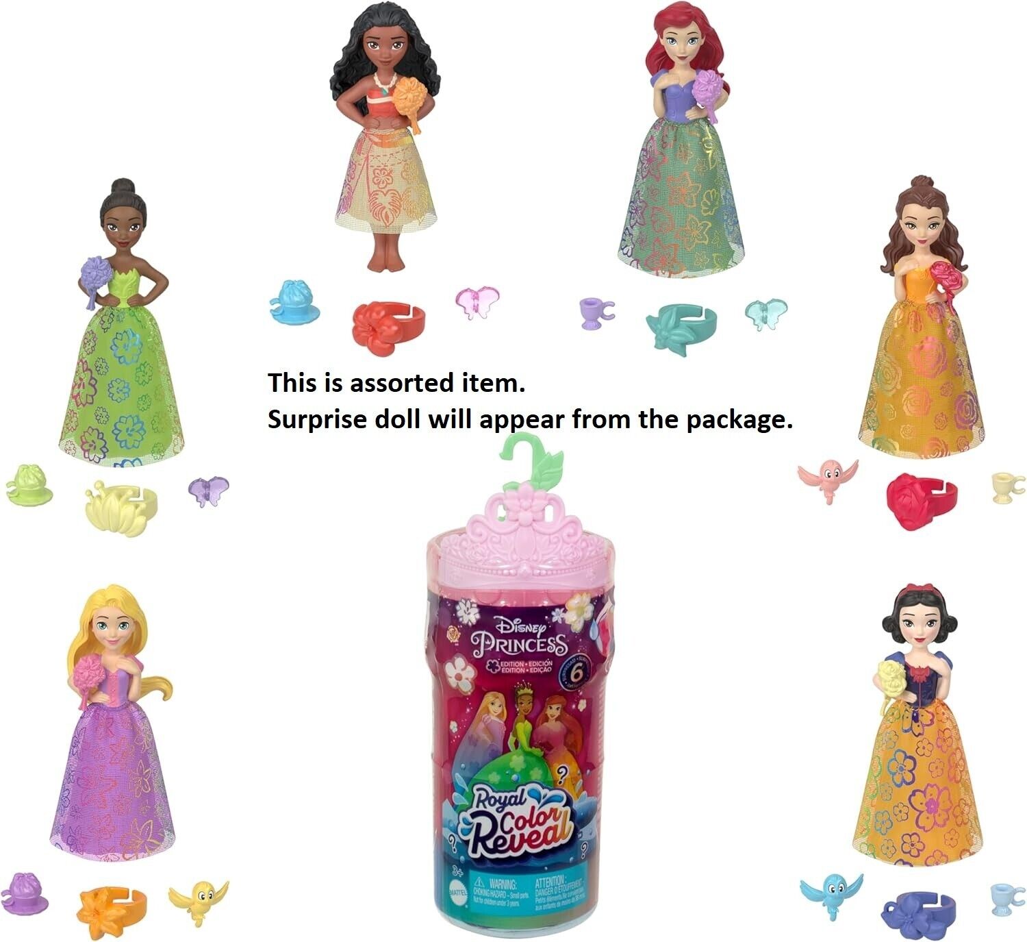 Mattel Disney Princess Royal Color Reveal Small Doll with 6 Surprises Including