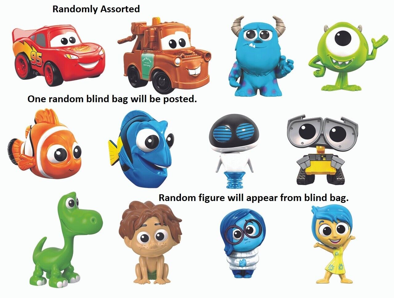 Disney Pixar Assorted Mini Figures Blind Bag Cars Lightning Mcqueen Tow Mater