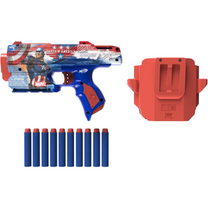 Nerf Marvel Captain America Dart Blaster 10 Elite Darts Holster Foam Toy Ages 8+