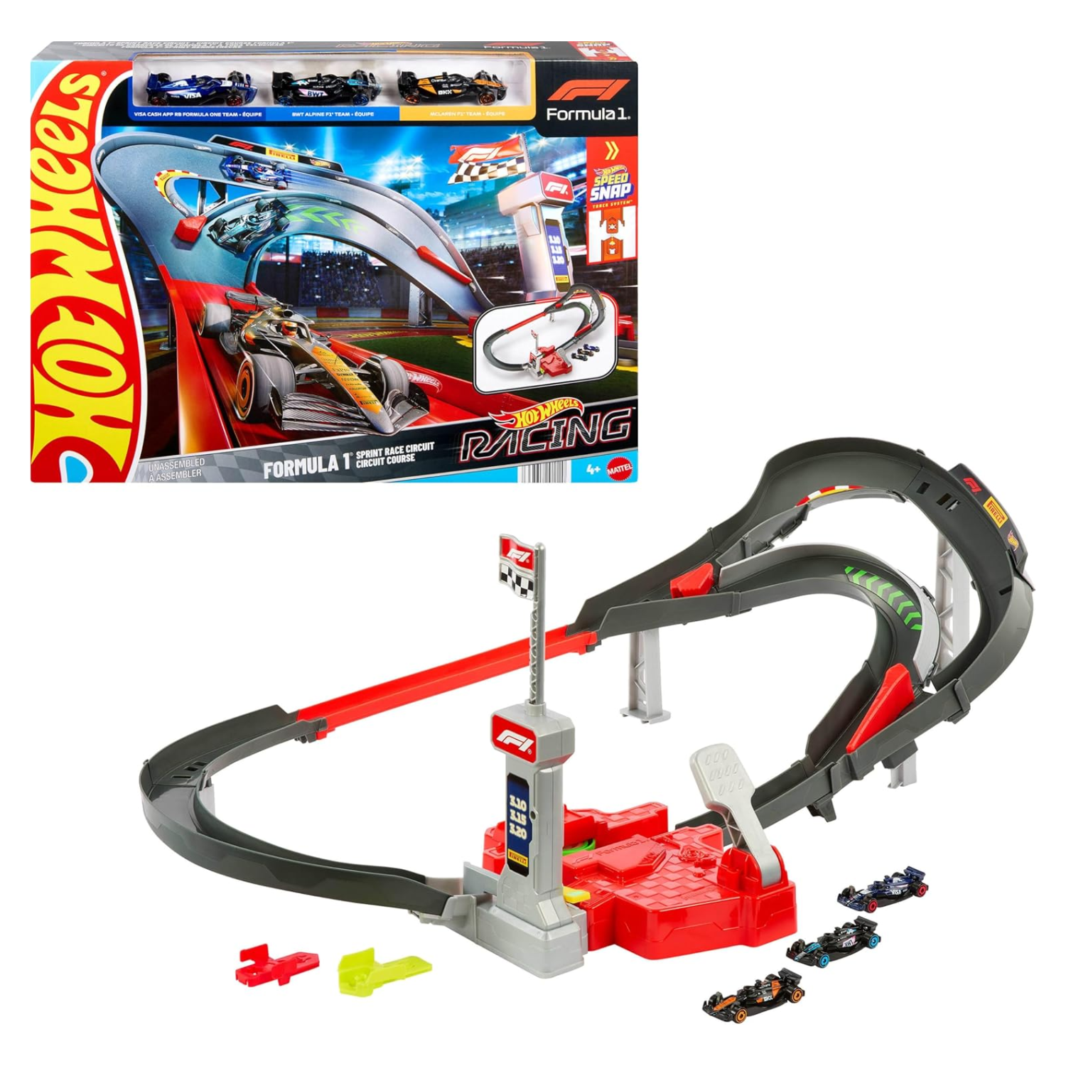 Hot Wheels Toy Car Track Set 3 Formula 1 Die-Cast Vehicles New Toy