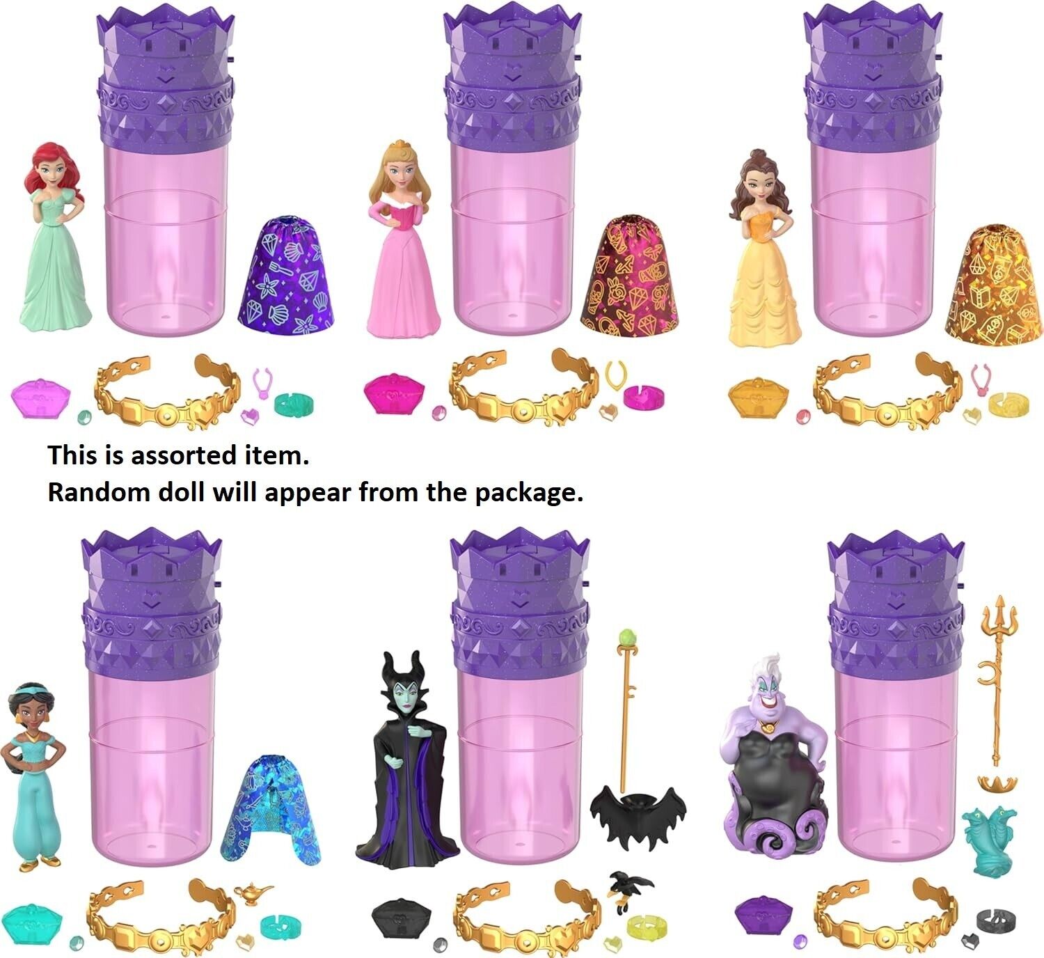 Mattel Disney Princess Small Doll Royal Color Reveal 6 Surprises Bracelet Play