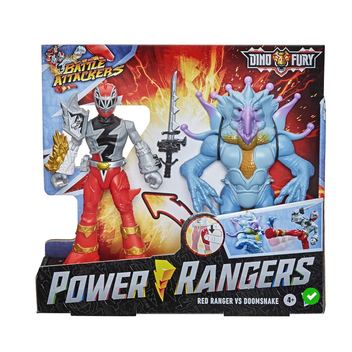 Power Rangers Dino Fury Battle Attackers Red Ranger vs Doomsnake Action Figure 