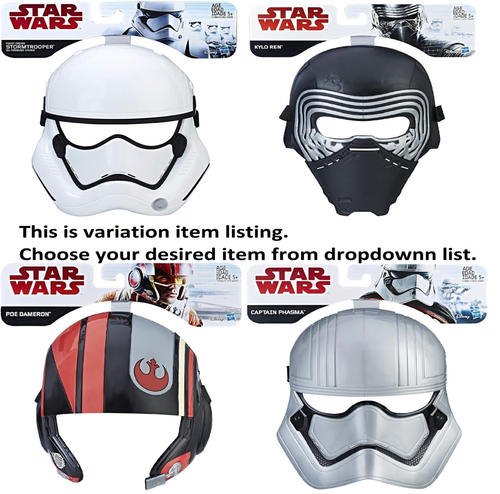 Star Wars Assorted Last Jedi First Order Face Mask Stormtrooper Kylo Ren Poe Fun