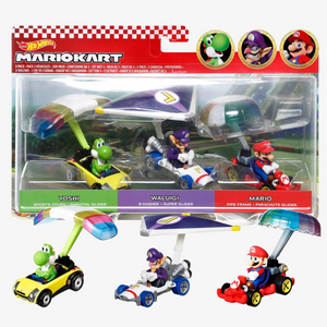 Hot Wheels Mario Kart 3-Pack Diecast Cars Mario Yoshi Waluigi Gliders