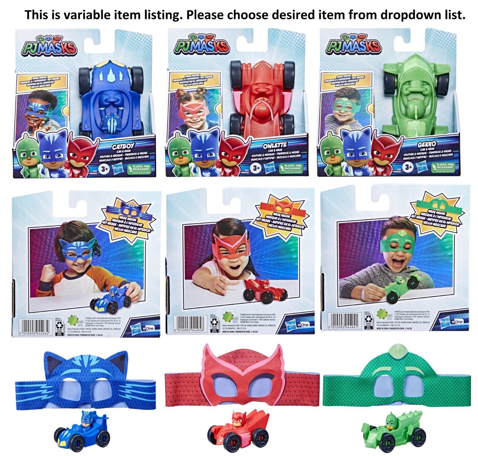 PJ Masks Hero Car And Mask Set Catboy Gekko Owlette Race Play