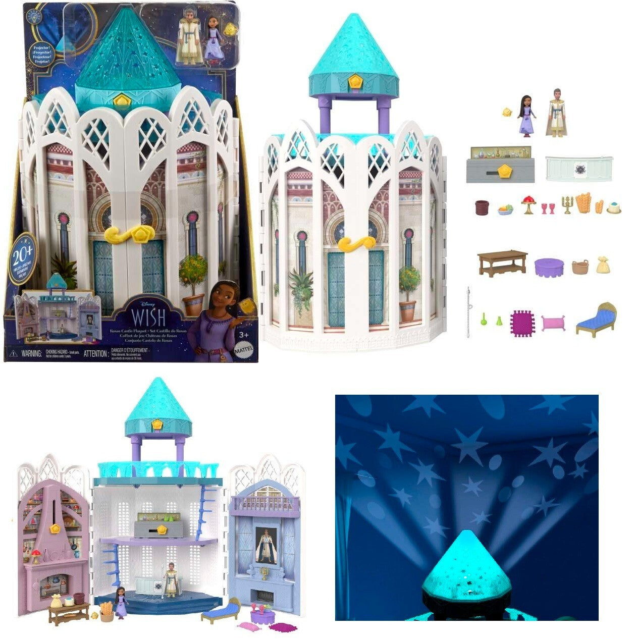 Disney Wish Rosas Castle Dollhouse Playset with 2 Posable Mini Doll Star Figure
