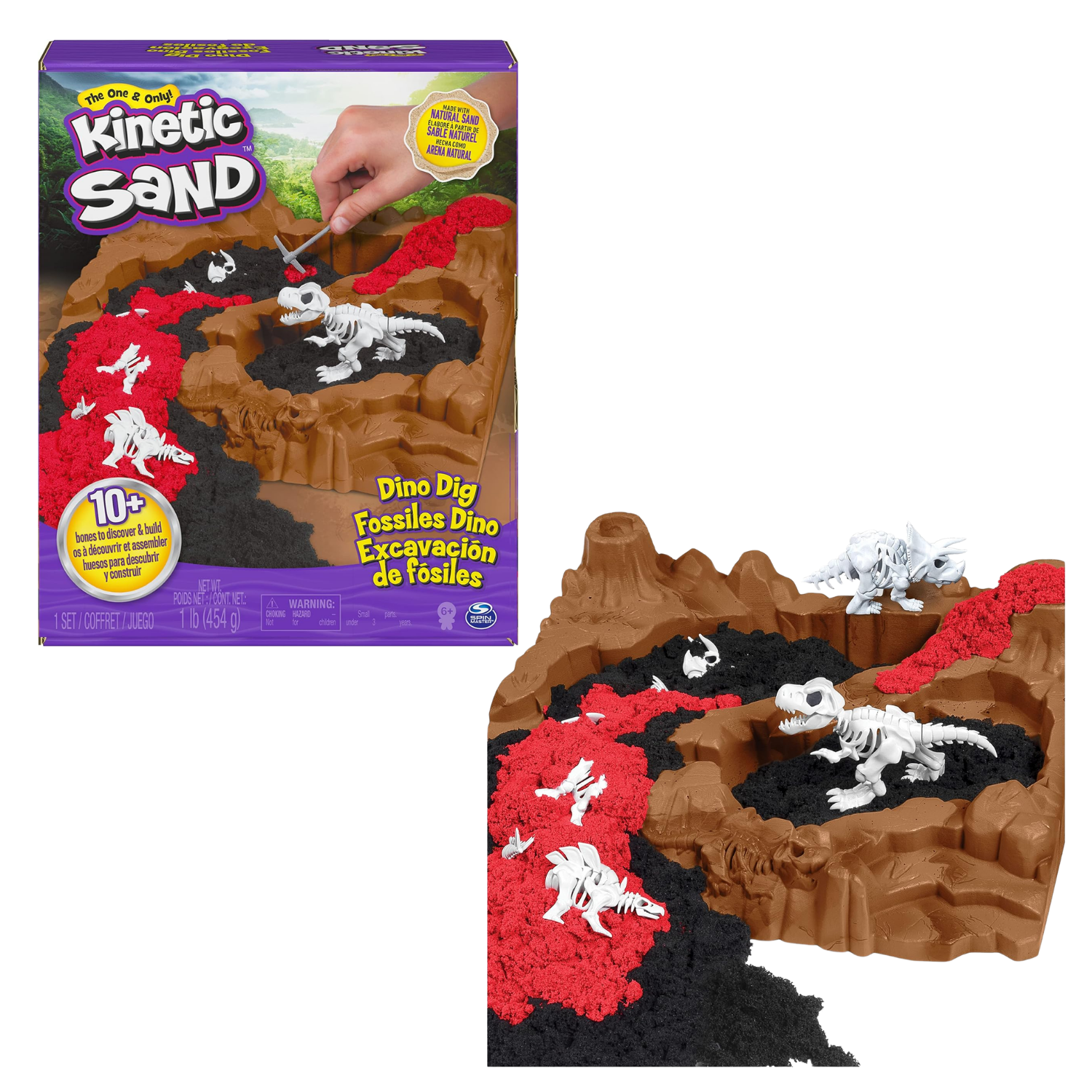 Kinetic Sand Dino Dig Playset with 10 Hidden Dinosaur Bones Kids Toy Age 6+ Gift
