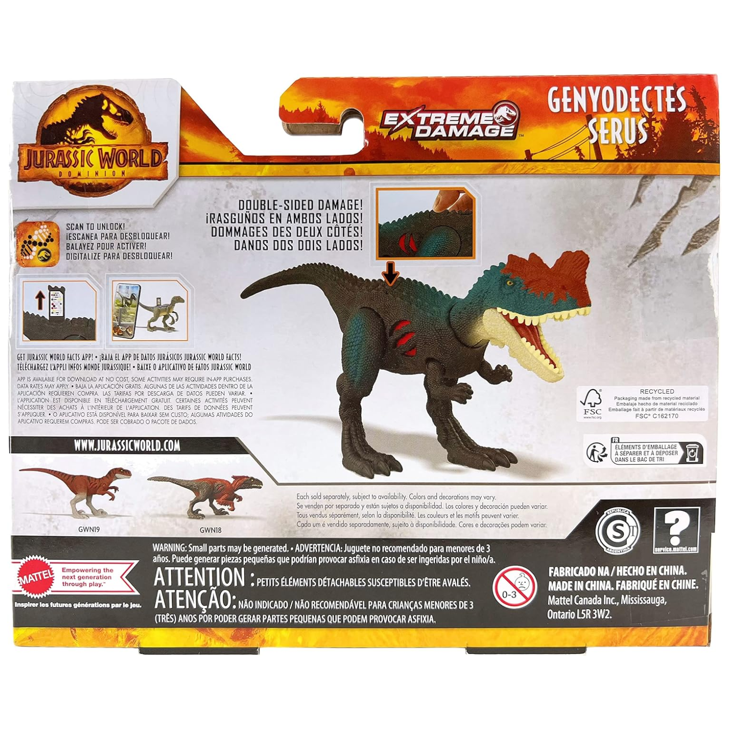 Jurassic World Genyodectes Serus Extreme Damage Dinosaur Toy Figure Ages 3+