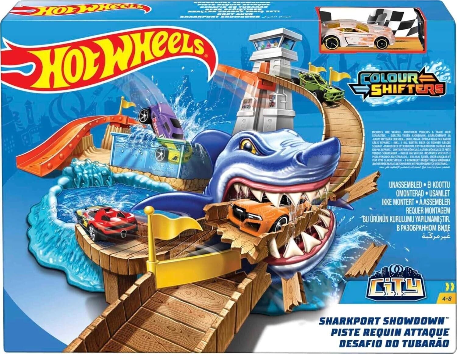 Hot Wheels Color Shifters Sharkport Showdown Ages 4+ New Toy Water Race Track