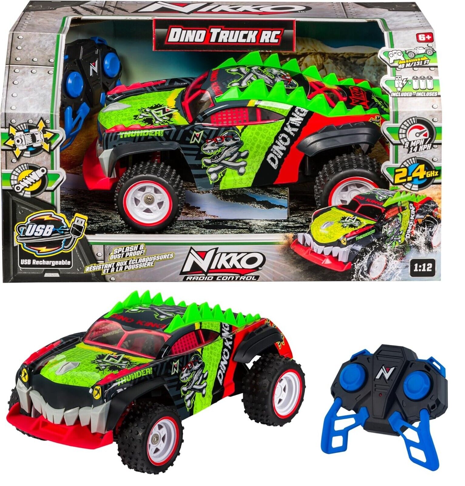 Nikko Dino Truck 1:12 Scale All Terrain Remote Control USB Dinosaur RC Play
