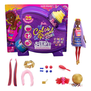 Barbie Color Reveal Glitter Hair Swaps Doll Playset with 25 Surprises for Kids