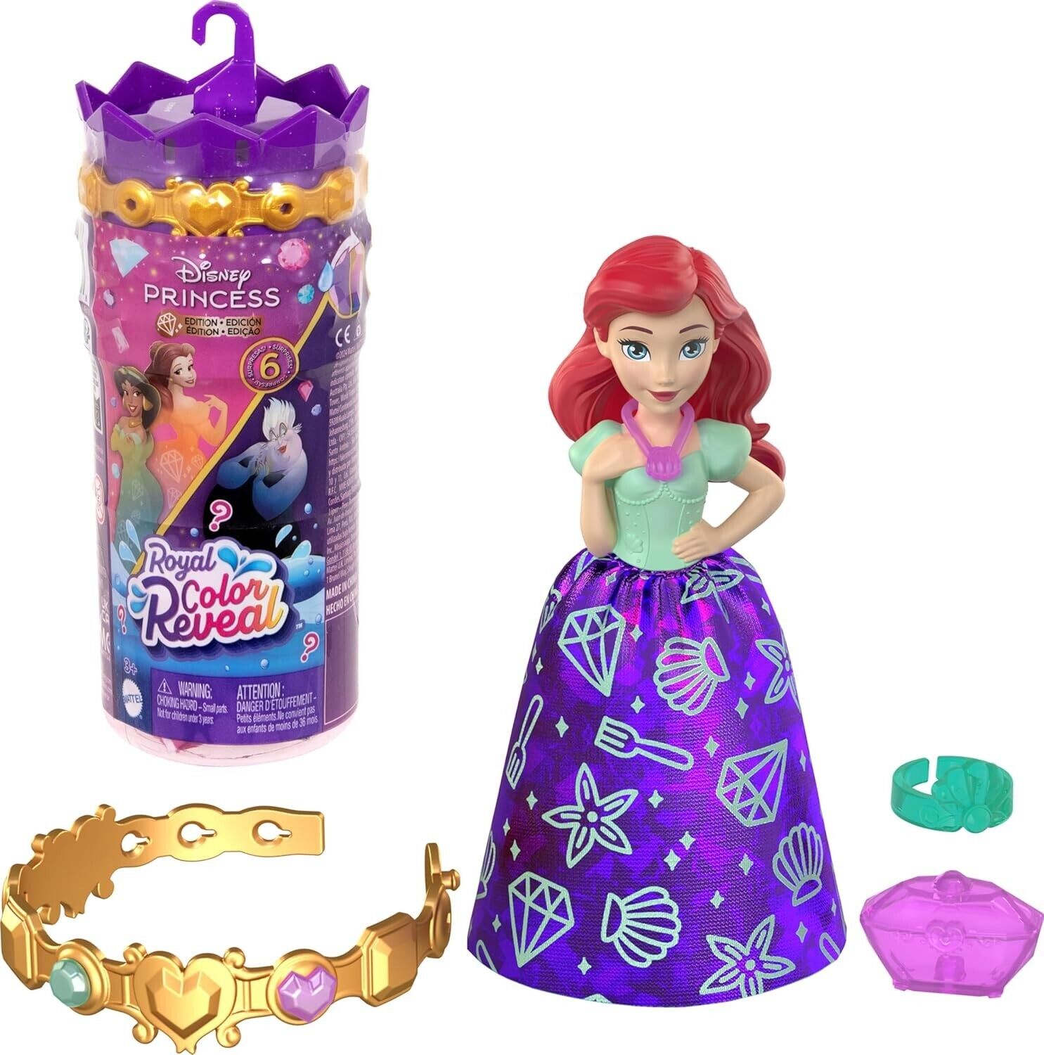 Mattel Disney Princess Small Doll Royal Color Reveal 6 Surprises Bracelet Play