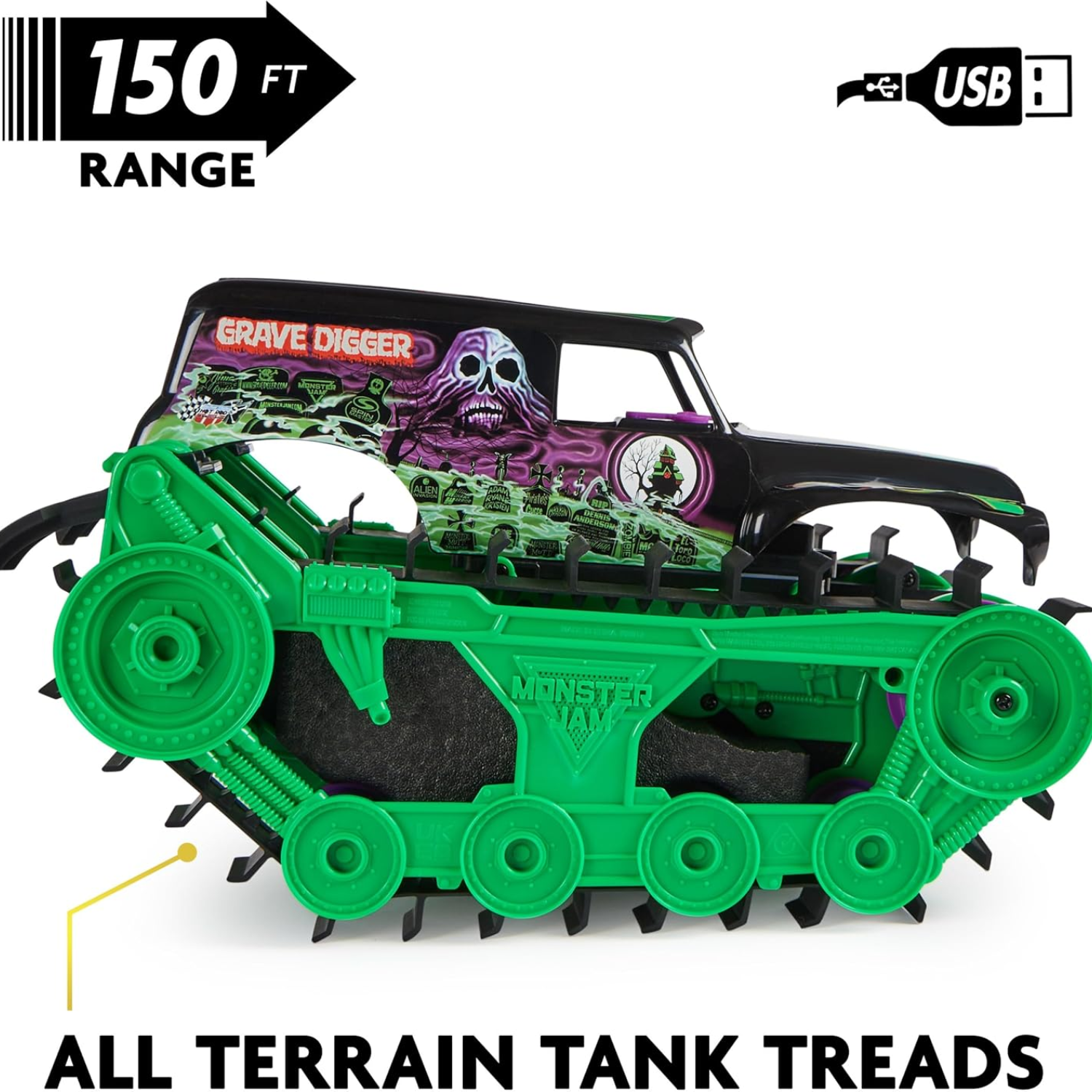 Monster Jam Grave Digger Trax RC 1:15 Scale All Terrain Remote Control Vehicle T