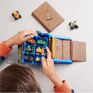 Monster Jam Mini Freestyle Flip Arena Playset and Storage with 2 Mini Trucks