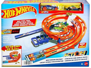 Hot Wheels Dual Race Track Set Whip Around Raceway with Jump & Crash Zone Play