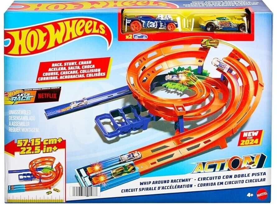 Hot Wheels Dual Race Track Set Whip Around Raceway with Jump & Crash Zone Play