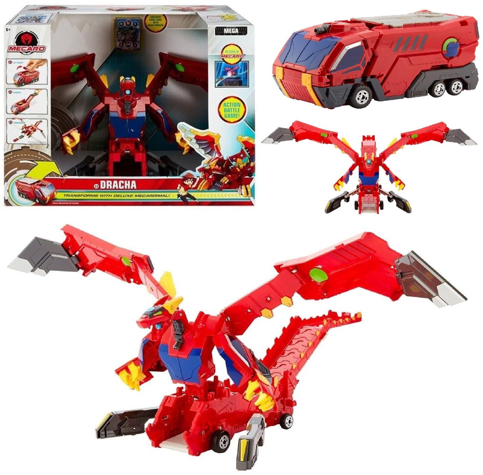 Turning MeCard Mega Drakona Mecardimal Ages 6+ New Toy Dragon Car Truck Robot